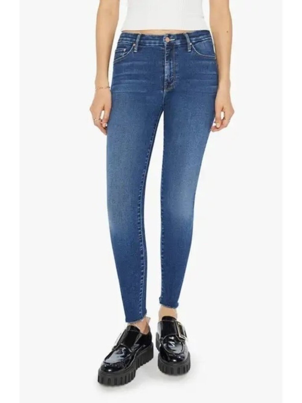 MOTHER The Looker Ankle Fray Women's Hem Skinny Stretch Jeans Size 32 / US 10